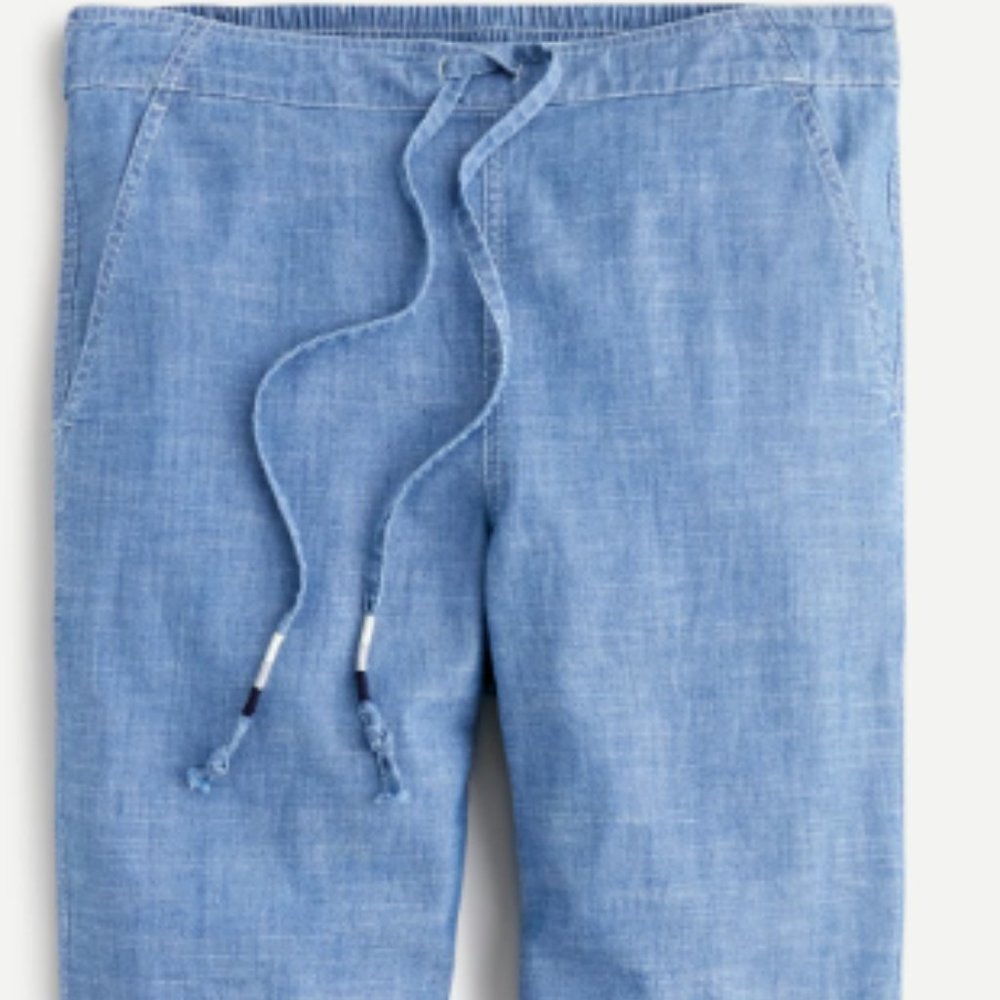 J Crew Tie Waist Seaside Pant in Chambray